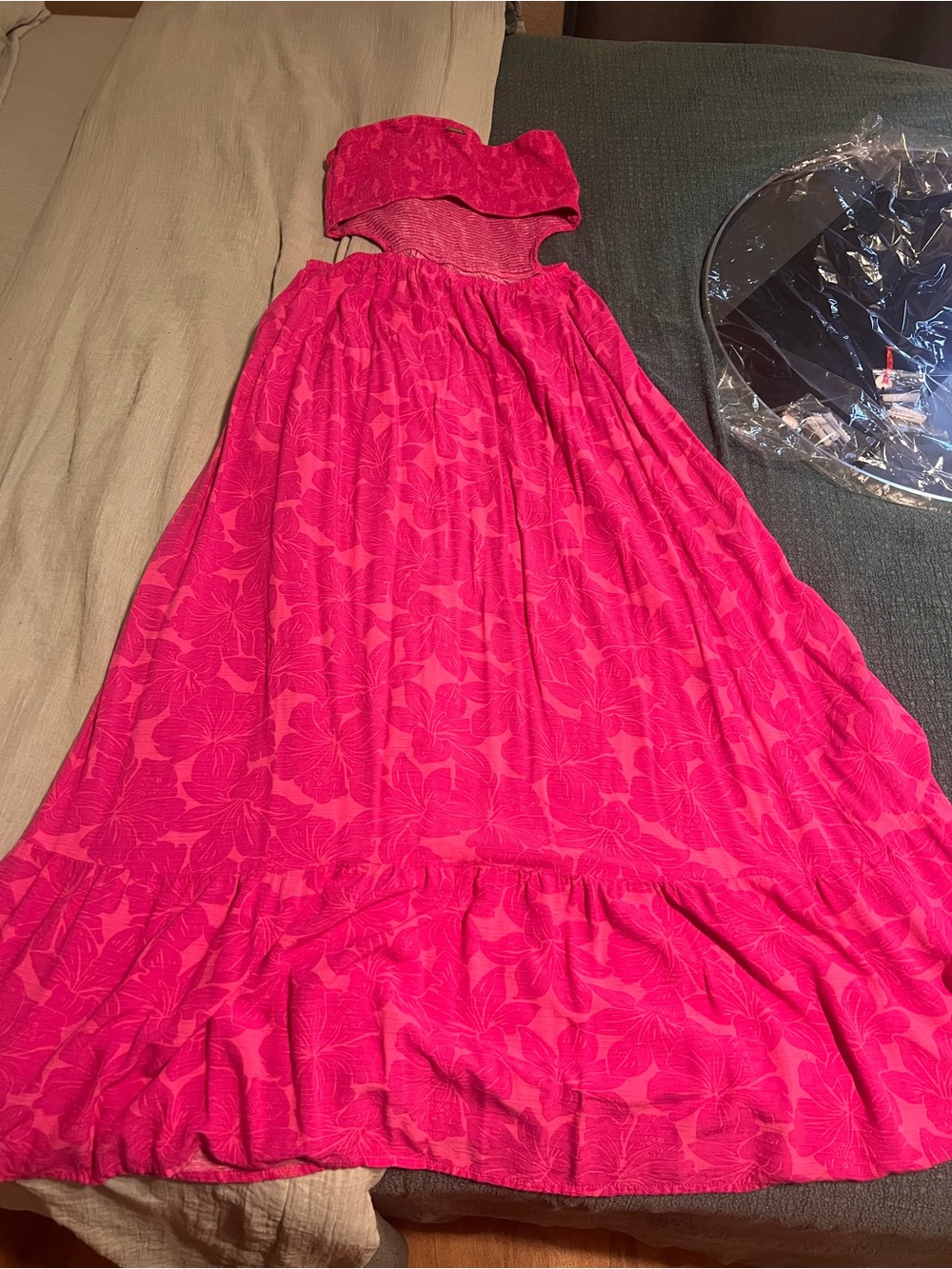 Hurley Girls' Hot Pink Floral Strapless Maxi Dress